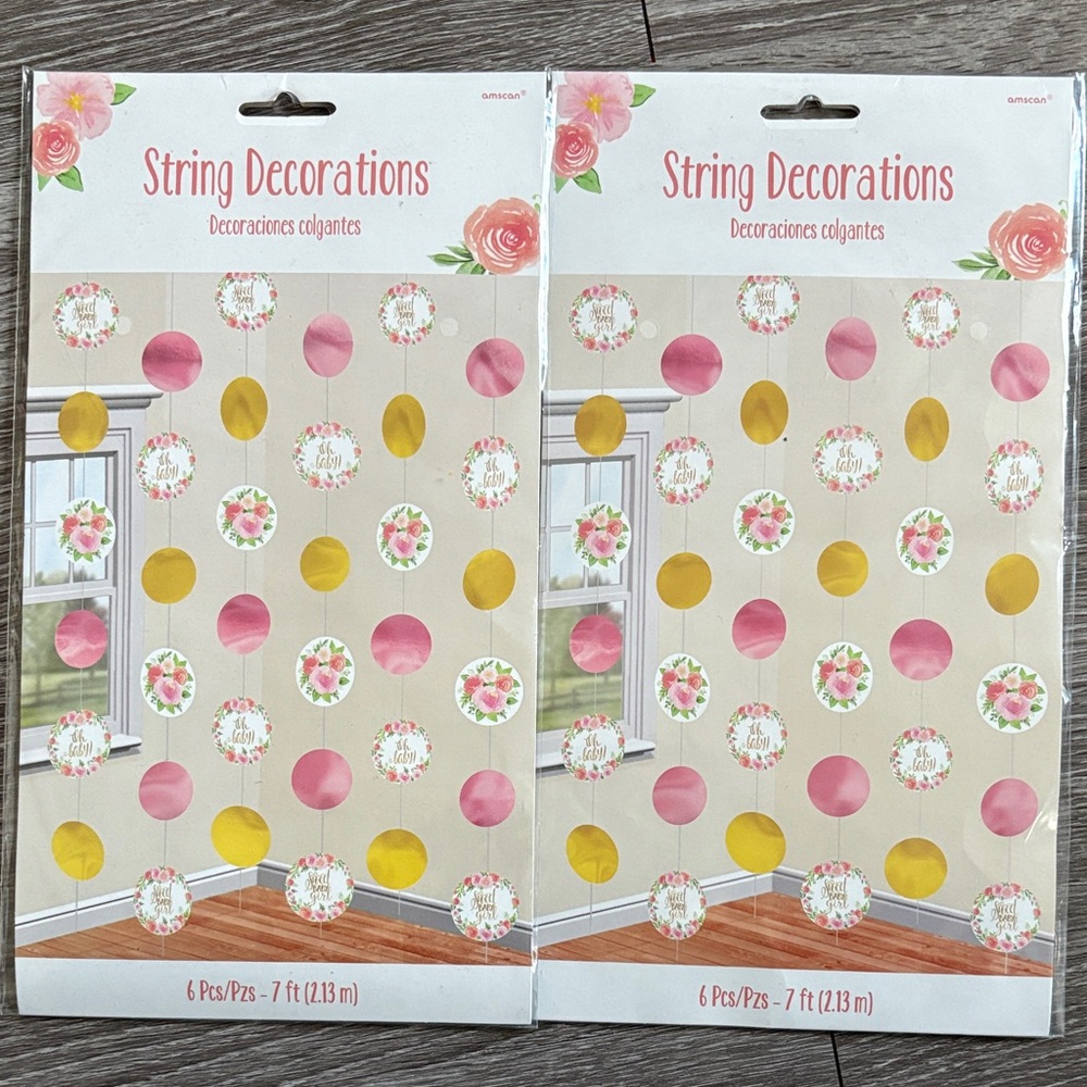 Baby Shower Floral String Decorations - Pink and Yellow